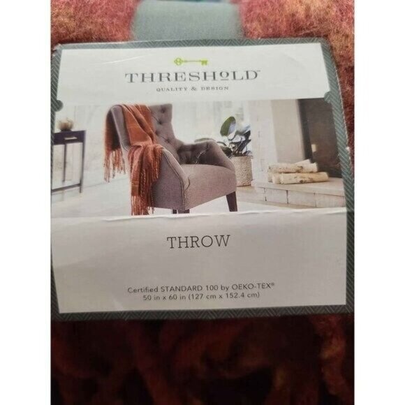 Threshold Faux Mohair Grid Fringed Throw Blanket - Picture 3 of 7